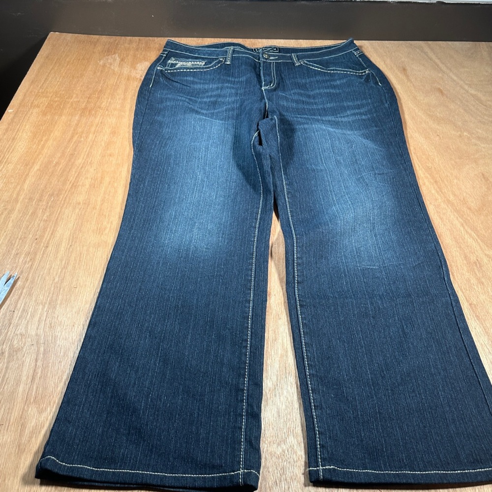 Cato Premium Jeans Women 18WP Blue Dark Wash Embroidered Wide Leg Denim